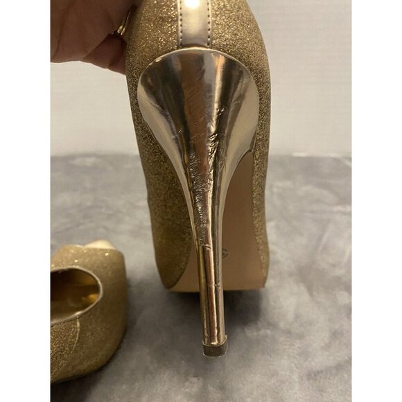 Jacqueline Ferrar women size 9M Gold sparkle open toe platform heel shoes - Picture 5 of 14